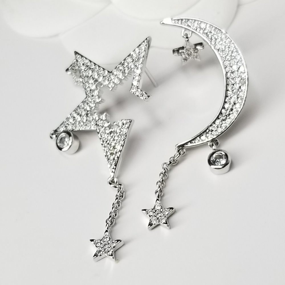 NWT Pave CZ Moon and Star Earrings - Picture 11 of 11